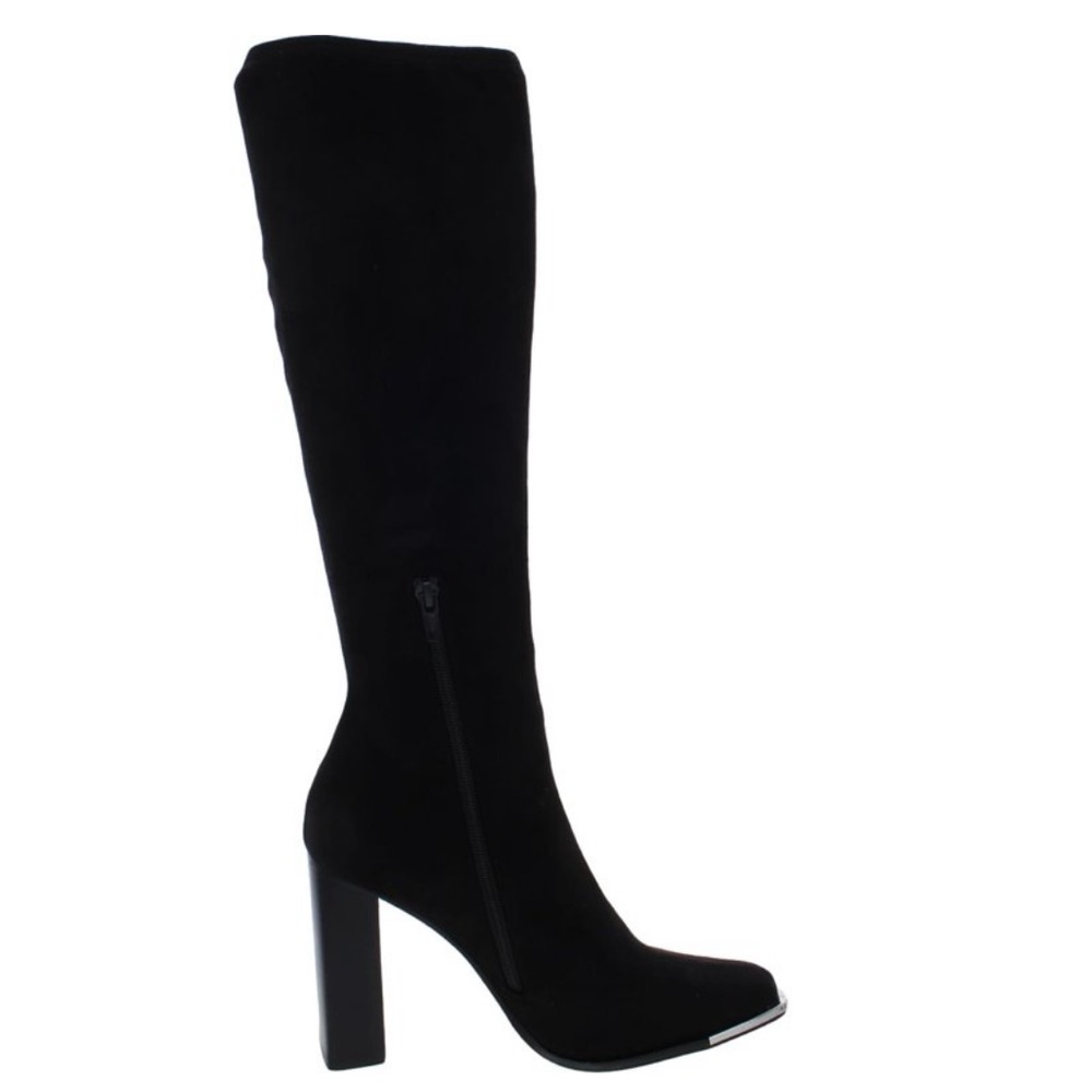 Steve Madden Womens Fedora Zipper Block Heel Knee-High Black Suede Boots…